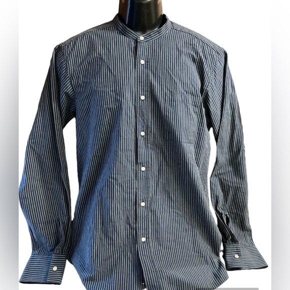 Pike Brothers 1923 Buccanoy Shirt Blue Striped Railroad Band Collar Shirt, Sz M - Picture 3 of 12